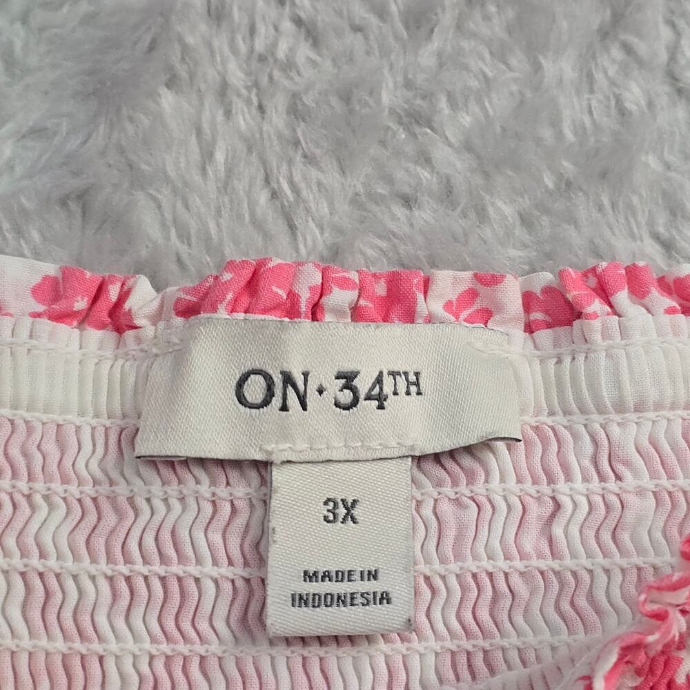 Women's Maxi Dress Plus Size 3X Pink Floral Smocked Cottagecore Tiered Pockets - Picture 7 of 10